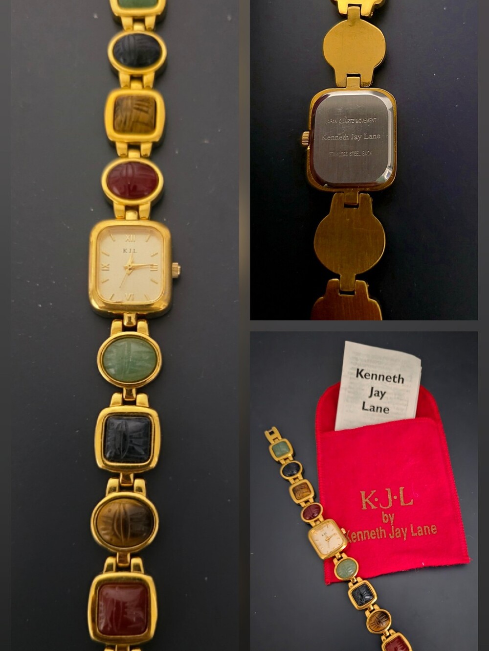Kenneth Jay Lane Gold-Tone Bracelet Watch with Multi-Color Cabochons